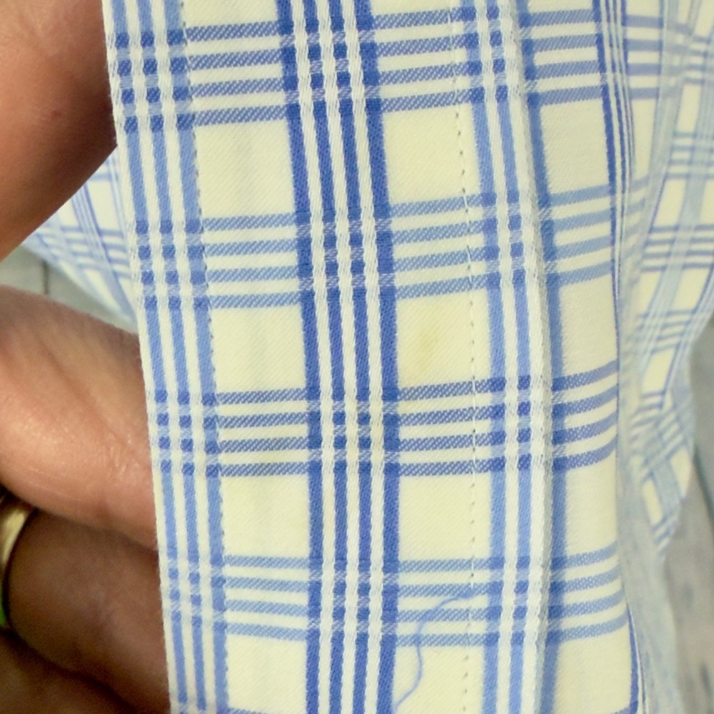 Bugatchi Uomo Button Up Mens Fits Sz Large Starched Blue/white Plaid Preppy - Picture 4 of 4
